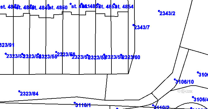 Parcela st. 2323/59 v KÚ Chrudim, Katastrální mapa