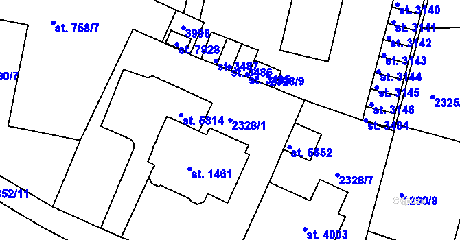 Parcela st. 2328/1 v KÚ Chrudim, Katastrální mapa