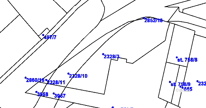 Parcela st. 2328/3 v KÚ Chrudim, Katastrální mapa