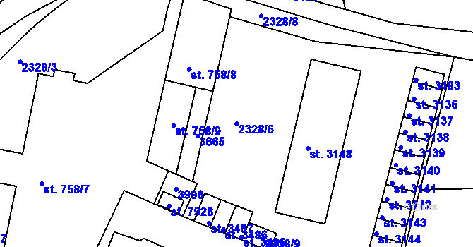 Parcela st. 2328/6 v KÚ Chrudim, Katastrální mapa
