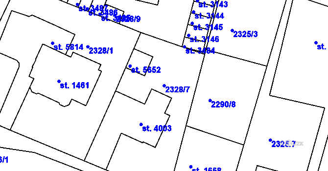 Parcela st. 2328/7 v KÚ Chrudim, Katastrální mapa