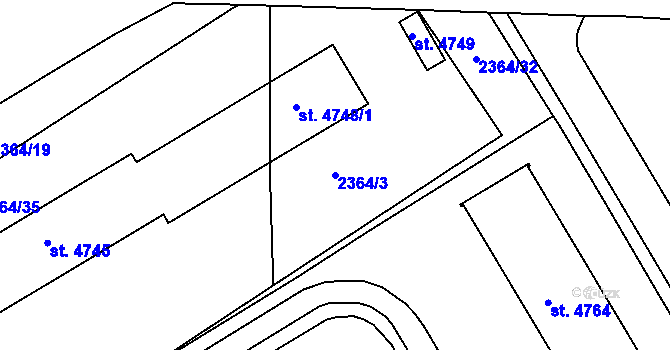 Parcela st. 2364/3 v KÚ Chrudim, Katastrální mapa