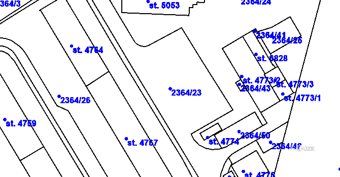 Parcela st. 2364/23 v KÚ Chrudim, Katastrální mapa