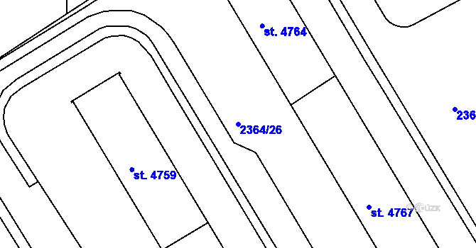 Parcela st. 2364/26 v KÚ Chrudim, Katastrální mapa