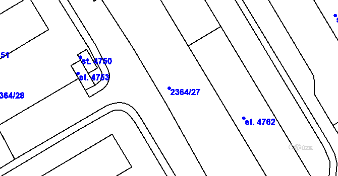 Parcela st. 2364/27 v KÚ Chrudim, Katastrální mapa