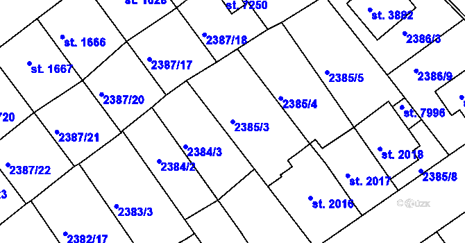 Parcela st. 2385/3 v KÚ Chrudim, Katastrální mapa