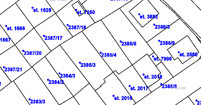 Parcela st. 2385/4 v KÚ Chrudim, Katastrální mapa