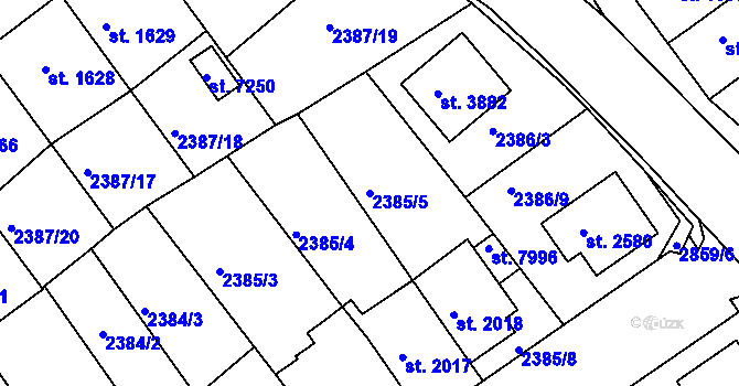 Parcela st. 2385/5 v KÚ Chrudim, Katastrální mapa