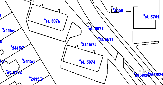 Parcela st. 2415/73 v KÚ Chrudim, Katastrální mapa