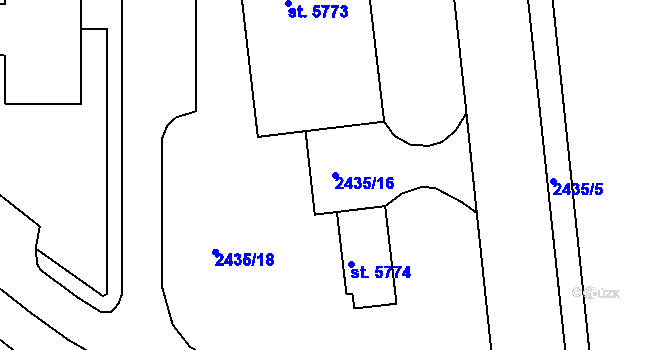Parcela st. 2435/16 v KÚ Chrudim, Katastrální mapa