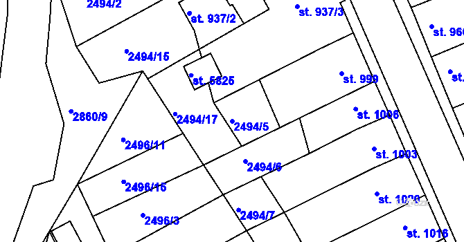 Parcela st. 2494/5 v KÚ Chrudim, Katastrální mapa