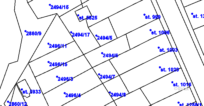 Parcela st. 2494/6 v KÚ Chrudim, Katastrální mapa