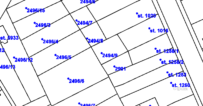 Parcela st. 2494/9 v KÚ Chrudim, Katastrální mapa