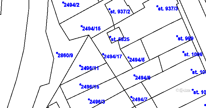 Parcela st. 2494/17 v KÚ Chrudim, Katastrální mapa