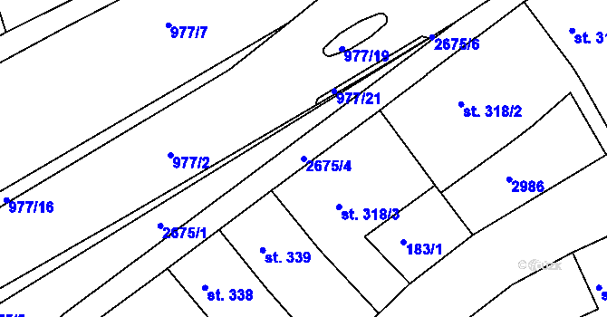 Parcela st. 2675/4 v KÚ Chrudim, Katastrální mapa