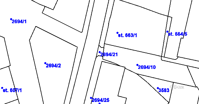 Parcela st. 2694/21 v KÚ Chrudim, Katastrální mapa