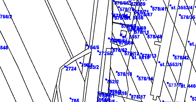 Parcela st. 2725/2 v KÚ Chrudim, Katastrální mapa