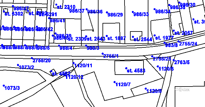 Parcela st. 2755/1 v KÚ Chrudim, Katastrální mapa