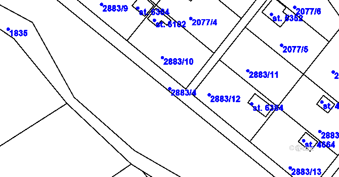 Parcela st. 2883/4 v KÚ Chrudim, Katastrální mapa