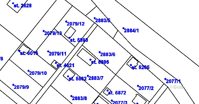 Parcela st. 2883/6 v KÚ Chrudim, Katastrální mapa