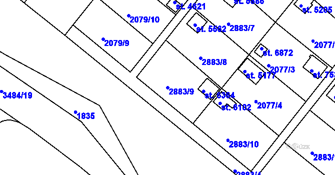 Parcela st. 2883/9 v KÚ Chrudim, Katastrální mapa