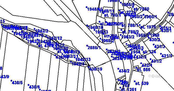 Parcela st. 2886/1 v KÚ Chrudim, Katastrální mapa