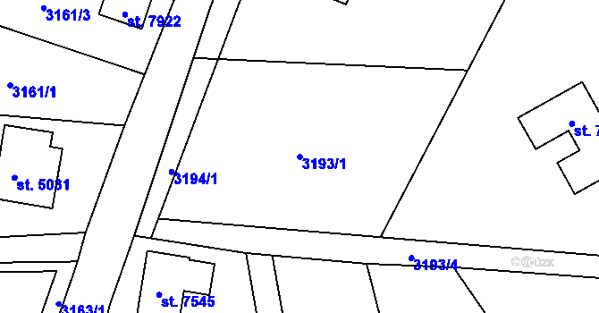 Parcela st. 3193/1 v KÚ Chrudim, Katastrální mapa