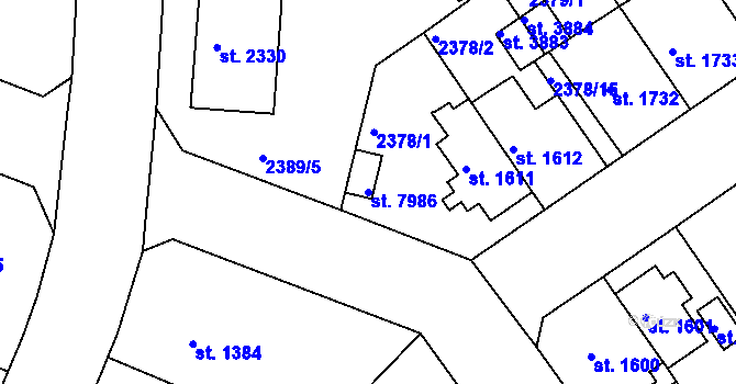 Parcela st. 7986 v KÚ Chrudim, Katastrální mapa