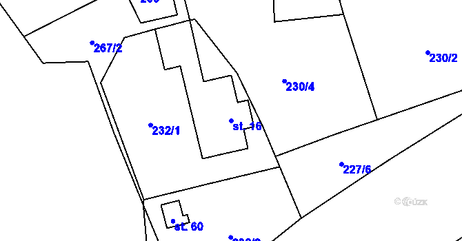 Parcela st. 16 v KÚ Vestec u Chrudimi, Katastrální mapa