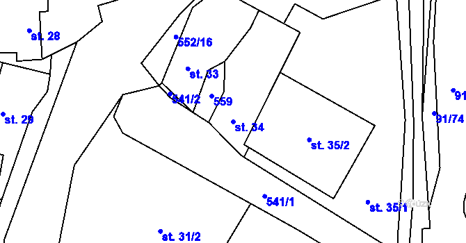 Parcela st. 34 v KÚ Chrustenice, Katastrální mapa