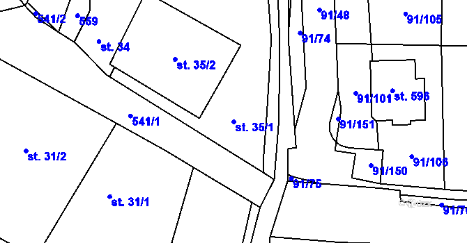 Parcela st. 35/1 v KÚ Chrustenice, Katastrální mapa