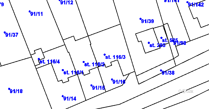 Parcela st. 116/3 v KÚ Chrustenice, Katastrální mapa