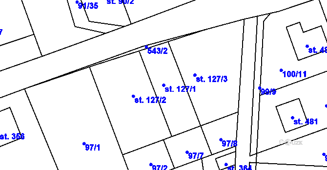 Parcela st. 127/1 v KÚ Chrustenice, Katastrální mapa
