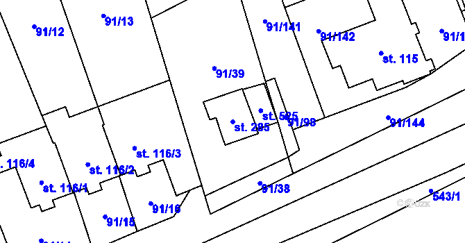 Parcela st. 285 v KÚ Chrustenice, Katastrální mapa