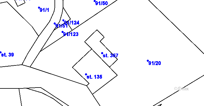 Parcela st. 367 v KÚ Chrustenice, Katastrální mapa