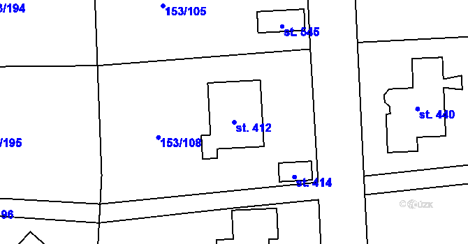 Parcela st. 412 v KÚ Chrustenice, Katastrální mapa