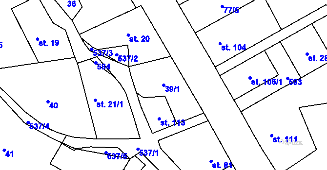 Parcela st. 39/1 v KÚ Chrustenice, Katastrální mapa