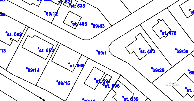Parcela st. 69/1 v KÚ Chrustenice, Katastrální mapa