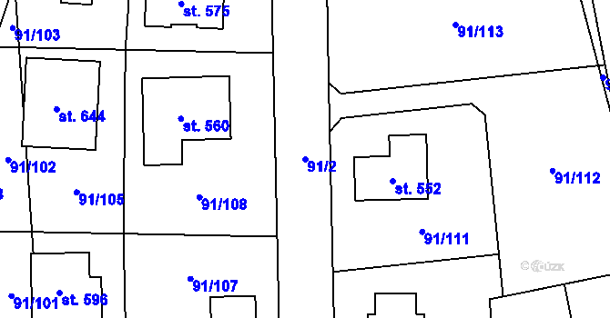 Parcela st. 91/2 v KÚ Chrustenice, Katastrální mapa