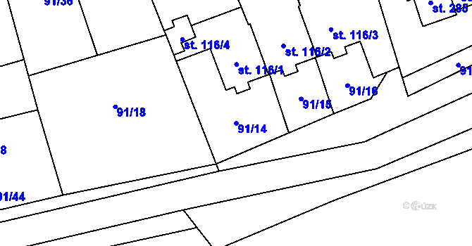 Parcela st. 91/14 v KÚ Chrustenice, Katastrální mapa