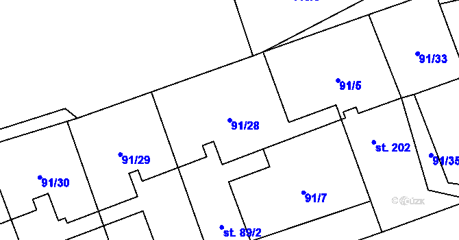 Parcela st. 91/28 v KÚ Chrustenice, Katastrální mapa