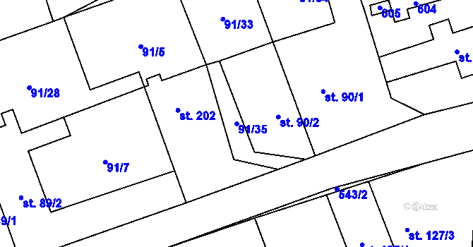 Parcela st. 91/35 v KÚ Chrustenice, Katastrální mapa