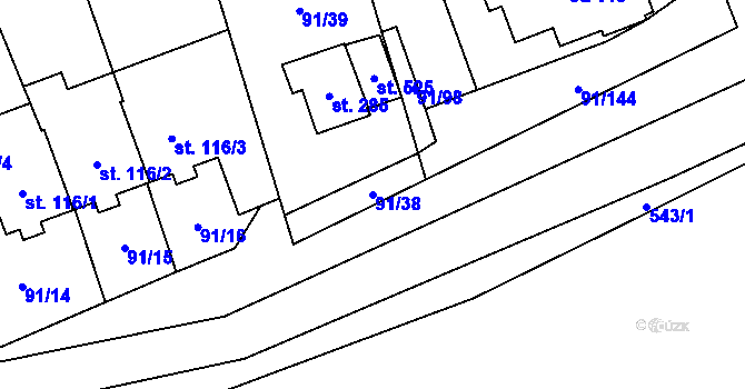 Parcela st. 91/38 v KÚ Chrustenice, Katastrální mapa