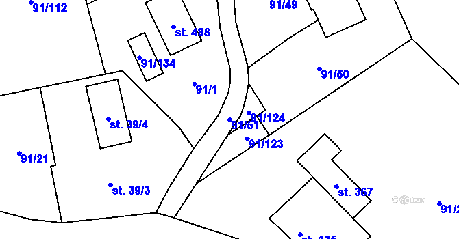 Parcela st. 91/51 v KÚ Chrustenice, Katastrální mapa