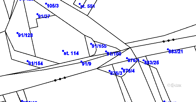 Parcela st. 91/100 v KÚ Chrustenice, Katastrální mapa