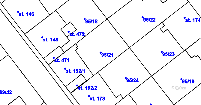 Parcela st. 95/21 v KÚ Chrustenice, Katastrální mapa