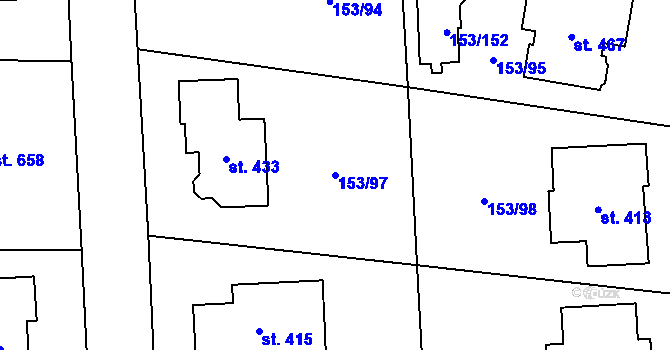 Parcela st. 153/97 v KÚ Chrustenice, Katastrální mapa