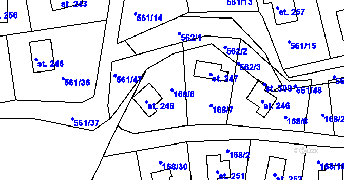 Parcela st. 168/6 v KÚ Chrustenice, Katastrální mapa