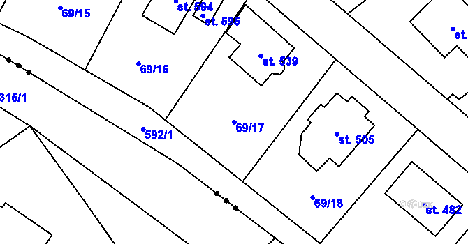Parcela st. 69/17 v KÚ Chrustenice, Katastrální mapa