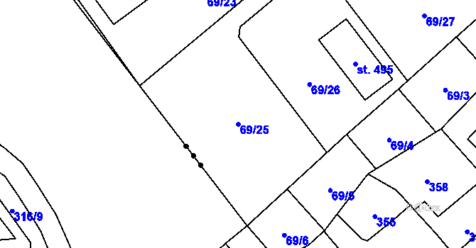 Parcela st. 69/25 v KÚ Chrustenice, Katastrální mapa